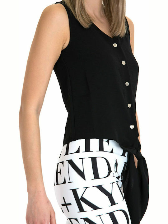 Γυναικείο Καλοκαιρινό Crop Top Αμάνικο με V Λαιμόκοψη Μαύρο