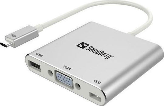 Sandberg USB-C Docking Station με PD Ασημί (136-01)