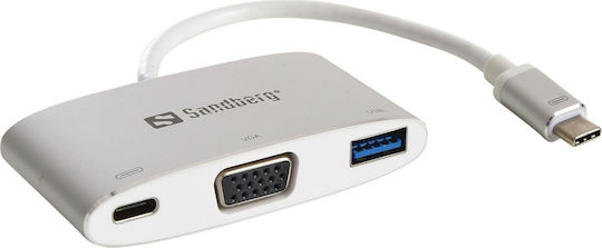 Sandberg USB-C Docking Station με PD Ασημί (136-01)