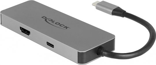 DeLock USB-C Docking Station με HDMI 4K PD Ασημί (87743)