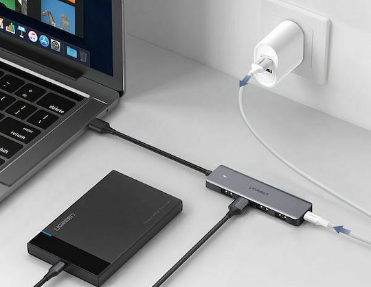 Ugreen CM195 USB-C Докинг станция с HDMI 4K PD Сив