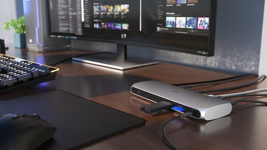 Corsair TBT100 Stație de Andocare Thunderbolt 3 cu HDMI 4K Suport PD Ethernet și Conexiune 2 Monitoare Argintie