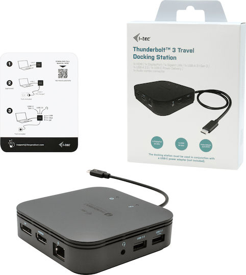 i-tec USB-C Docking Station with HDMI/DisplayPort 4K PD Ethernet Black (TB3TRAVELDOCKPD)