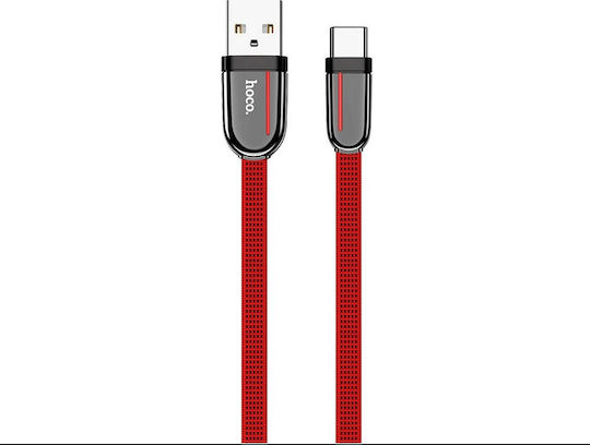 Hoco U74 Grand Braided Flat USB 2.0 Cable USB-C Male - USB-A Red 1.2m