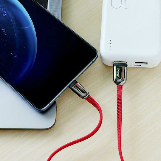 Hoco U74 Grand Braided Flat USB 2.0 Cable USB-C Male - USB-A Red 1.2m