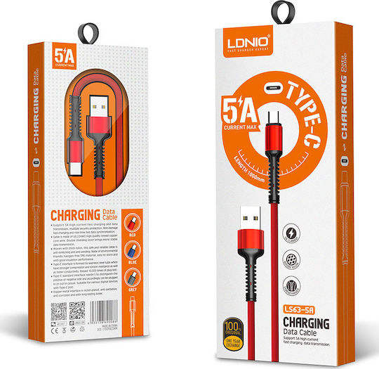 Ldnio LS63C Braided USB 2.0 Cable USB-C male - USB-A Red 1m