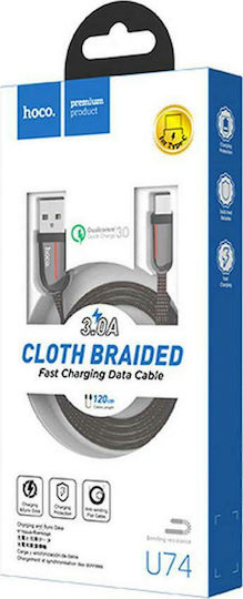 Hoco U74 Groß Geflochtenes Flaches USB Typ-C Kabel USB 2.0 männlich - USB-A Schwarz 1,2 m