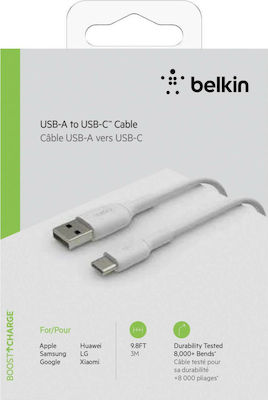 Belkin Regular USB 2.0 Cable USB-C male - USB-A male Λευκό 3m (CAB001BT3MWH)