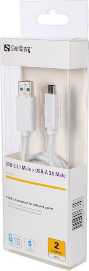 Sandberg USB 3.0 Kabel USB Typ-C männlich - USB-A 60W PD Weiß 2m 136-14
