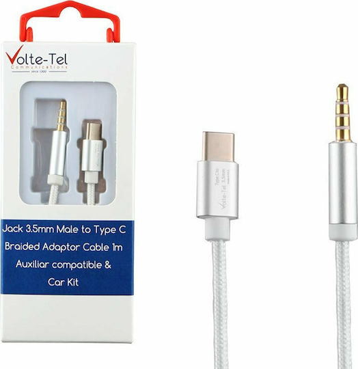 Volte-Tel Braided USB 2.0 Cable USB-C male - 3.5mm male White 1m (8228735)