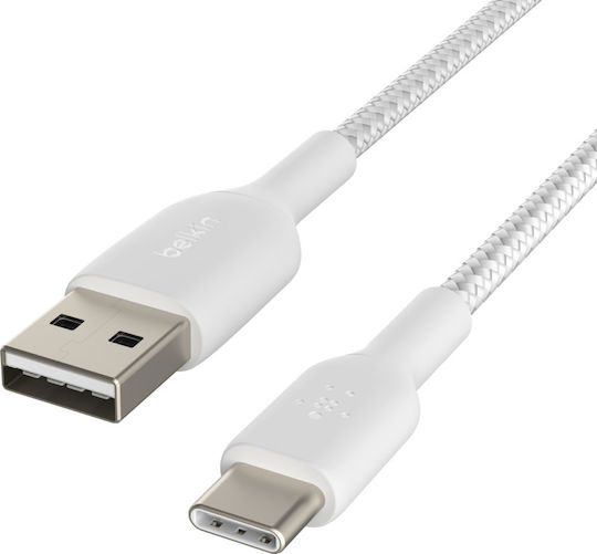 Belkin Braided USB 2.0 Cable USB-C Male - USB-A 15W White 3m CAB002bt3MWH