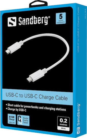 Sandberg USB 2.0 Cable USB-C male - USB-C male White 0.2m (136-30)