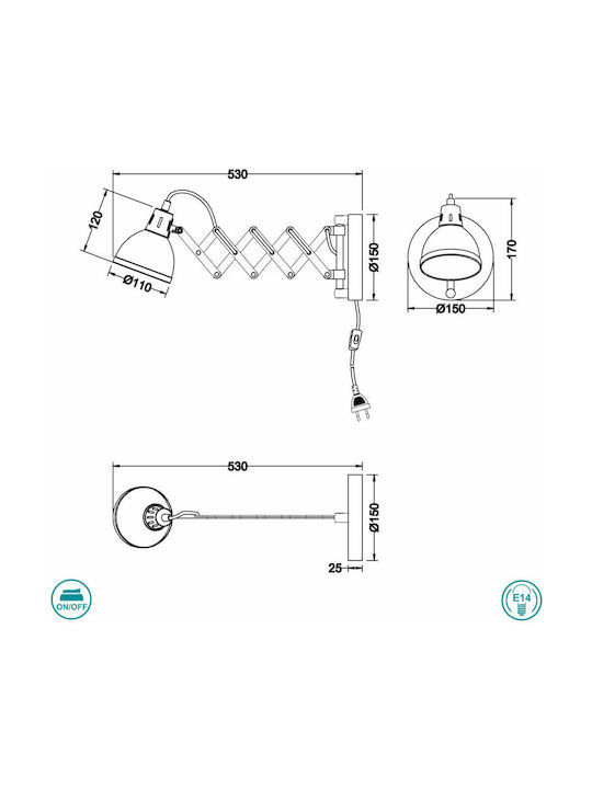 Trio Lighting Scizzor Single Spot with Socket E14 in White Color