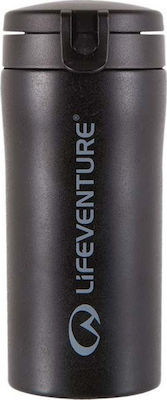 Lifeventure Flip-Top Thermal Mug Glass Thermos Stainless Steel Black 300ml with Mouthpiece 76120