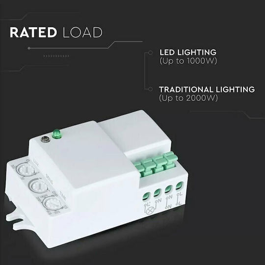 V-TAC VT-8018 Senzor De Mișcare Cu Fir Cu Microunde Unghi De Detectare 360° Rază De Acțiune 8m