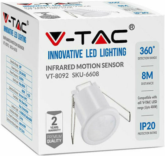 V-TAC VT-8092 Wired Infrared Motion Sensor 360° Detection Scope 8m