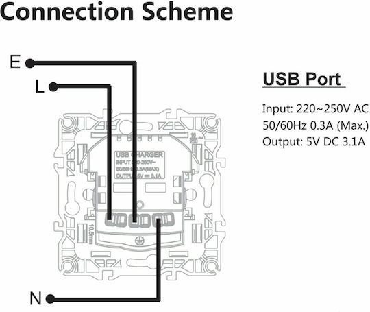 Aca Prime Single Walled Power Socket with 2 USB Ports White