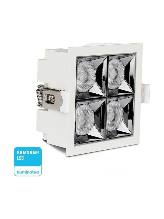 V-TAC Square Metallic Recessed Spot with Integrated LED and Natural White Light Samsung SMD 16W White 9.3x9.3cm. 1pcs