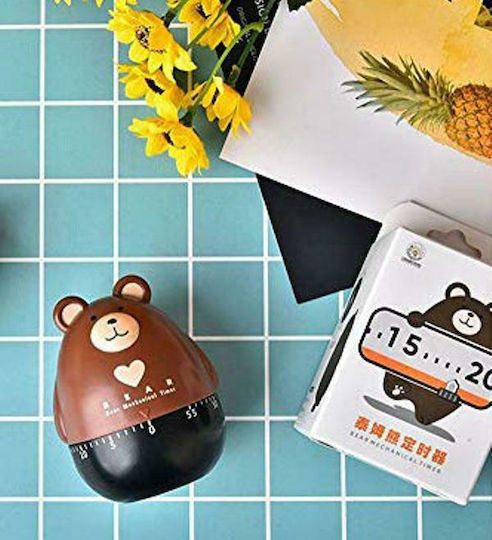 Countdown Analog Kitchen Timer Bear Brown