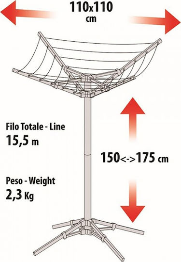 Lampa Folding Floor Clothes Drying Rack Made of Aluminum with Hanging Length 15.5m