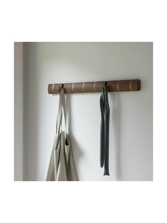 Umbra Wooden Wall Hanger Flip 8 Hook with 8 Slots Brown 81.3x3.2x7.6cm 1pc