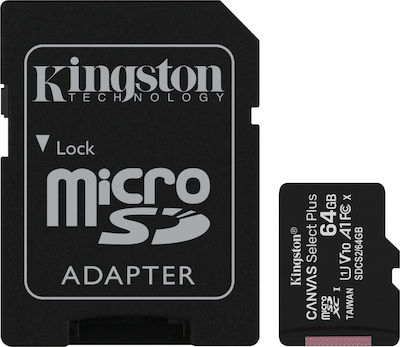 Kingston Cavnas Select Plus (2 Pack) microSDXC 64GB Class 10 U1 V10 A1 UHS-I με αντάπτορα