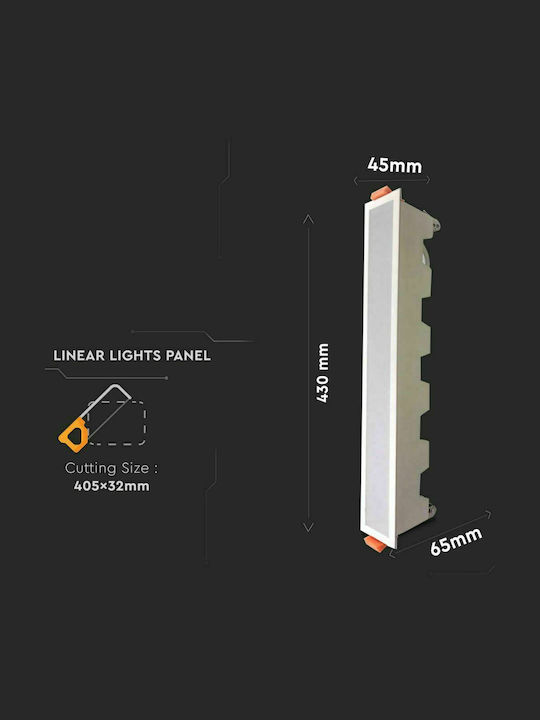 V-TAC Παραλληλόγραμμο Χωνευτό LED Panel Ισχύος 30W με Ψυχρό Λευκό Φως 43x4.5εκ.