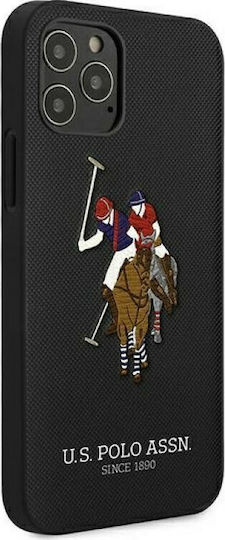 U.S. Polo Assn. Embroidery Collection Задна корица Изкуствена кожа Черен (iPhone 12 Pro Max)