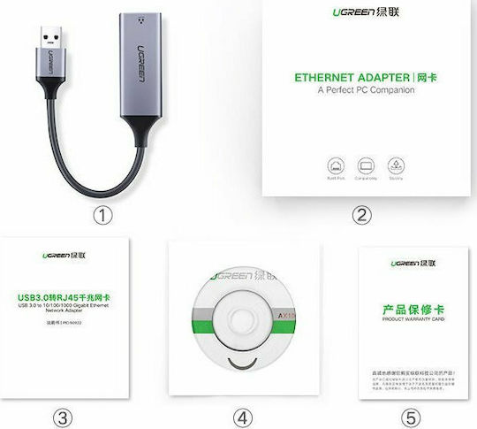 Ugreen 50922 USB Network Adapter with Wired Gigabit Ethernet Connection
