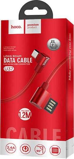 Hoco Angle (90°) / Regular USB 2.0 to micro USB Cable Κόκκινο 1.2m (U37)