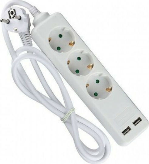 V-TAC Bandă de alimentare 3 Prize cu 2 USB-A și Cablu 1.5m