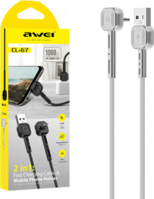 Awei Angle (90°) / Regular USB 2.0 to micro USB Cable Λευκό 1m (CL-67)