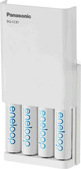 Panasonic Eneloop Smart & Quick BQ-CC87 USB Ladegerät 4 Batterien Ni-MH Größe AA/AAA Set mit 4x AA 1900 mAh in Weiß Farbe