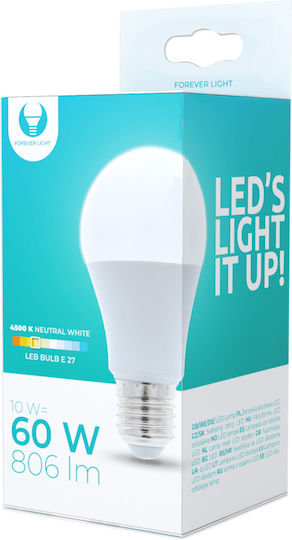 Forever Light Bec LED 10W pentru Soclu E27 și Formă A60 Alb natural 806lm