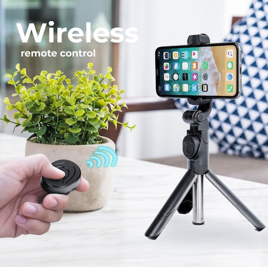 Partner Tele SS-TR12 Selfie Stick Trepied Pentru Telefon Mobil Telecomandă Bluetooth Negru