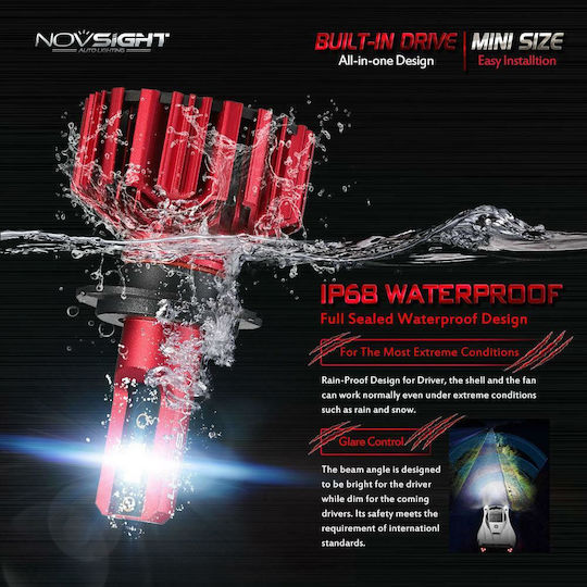 NovSight Car Lamps H7 LED 6000K Cold White 12V 60W 2pcs
