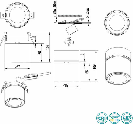 Trio Lighting Taurus Monos LED Alb Cald Spot în Culoare Negru