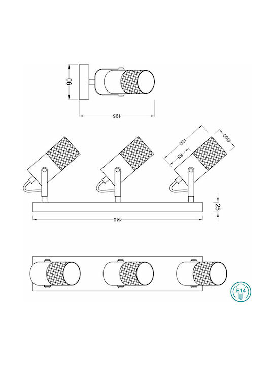 Trio Lighting Tosh Dreifach Spot mit Fassung E14 in Schwarz Farbe