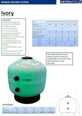 Astral Pool Ivory Sand Pool Filter with 10m³/h Water Flow and Diameter 50cm