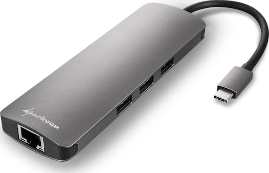 Sharkoon USB-C Docking Station with HDMI 4K PD Ethernet Gray (4044951026739)