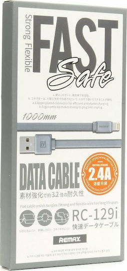 Remax Fast Safe RC-129i Flat USB-A la Cablu Lightning Gri 1m