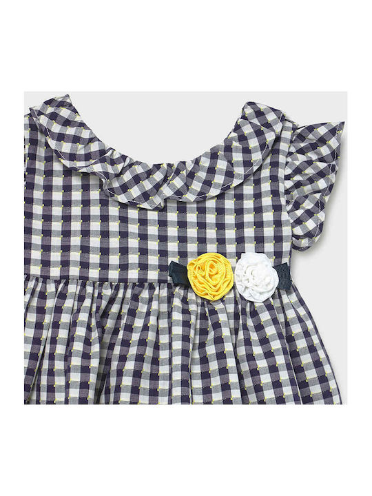 Mayoral Kids Dress Checked Short Sleeve Navy Blue