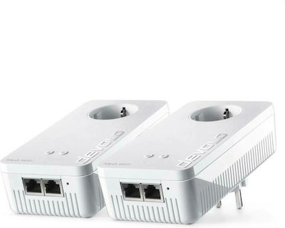 Devolo Mesh WiFi 2 Powerline Διπλού Kit για Ασύρματη Σύνδεση Wi‑Fi 5 με Passthrough Πρίζα και 2 Θύρες Gigabit Ethernet