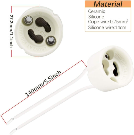 GloboStar Socket Extension for Socket GU10 in White color Set 1pcs 15cm 78951