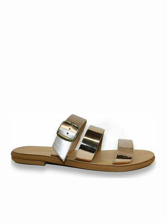 Leather women's sandal in pink gold color