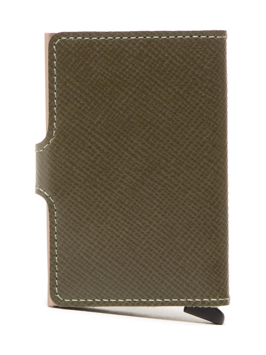 Miniwallet Leather Men's Wallet Cards with RFID and Slide Mechanism Khaki