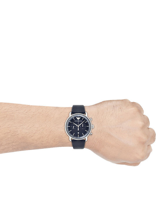 Emporio Armani Aviator Men's Watch 43mm Chronograph Battery with Blue Leather Strap