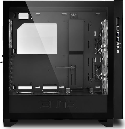 Sharkoon Elite Shark CA300H Геймърско бюро Midi Tower Компютърна кутия със страничен прозорец и RGB осветление Черен