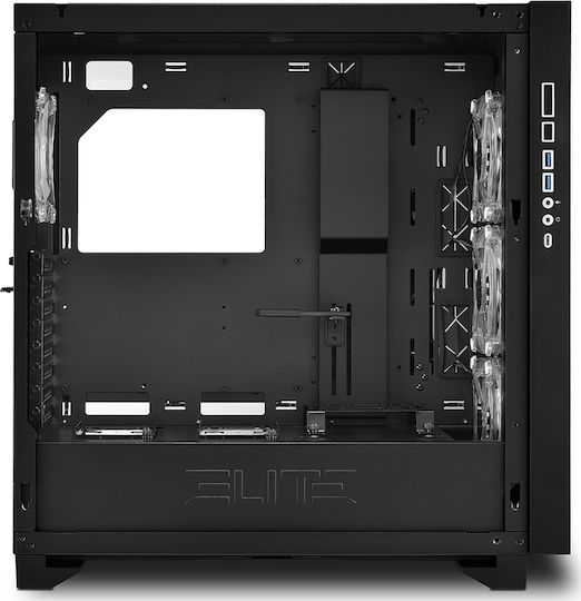Sharkoon Elite Shark CA300H Геймърско бюро Midi Tower Компютърна кутия със страничен прозорец и RGB осветление Черен