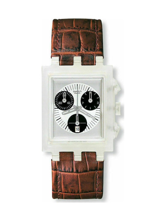 Swatch Whitesunday Δερμάτινο Λουράκι Καφέ 24mm